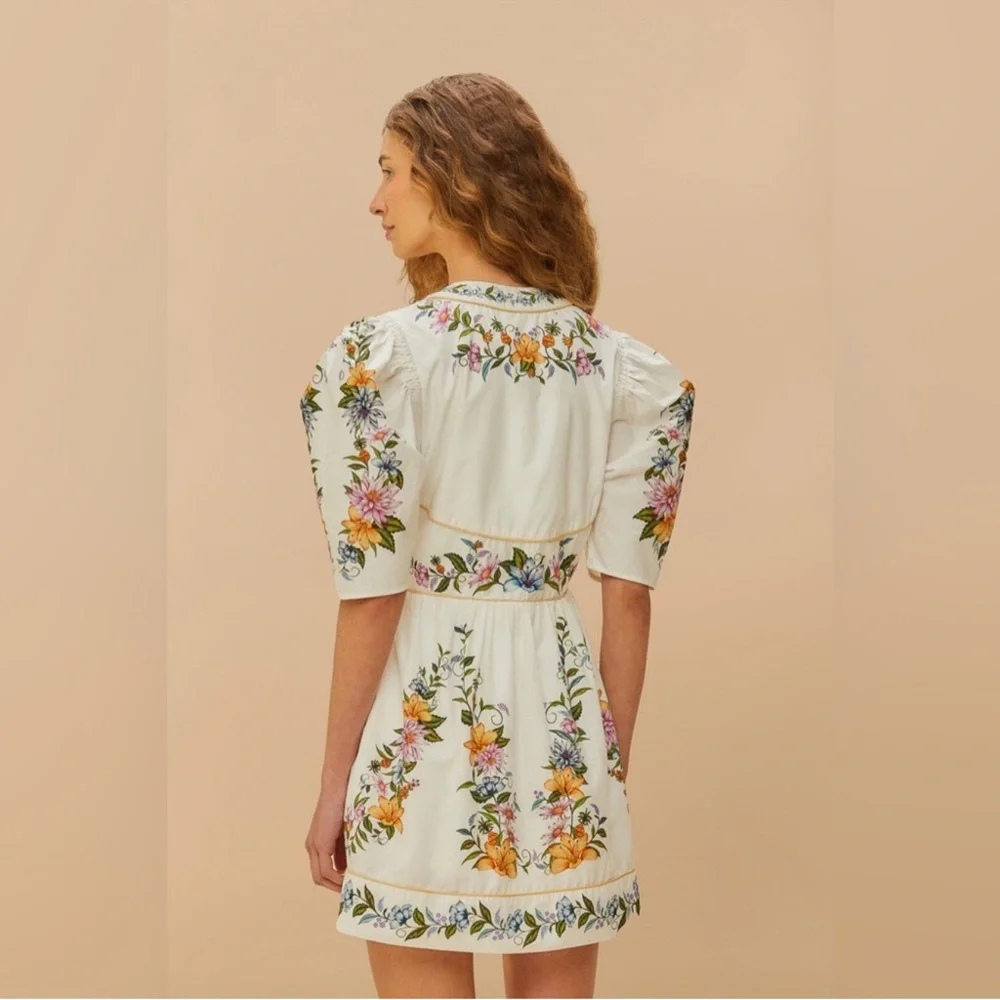 FARM Rio Sweet Bloom Dreamscape Off-White Mini Dress in size Medium - Picture 3 of 11